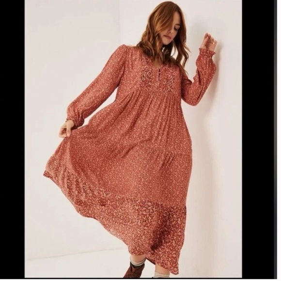 Fat Face Maye Sunshine Mauve Ditsy Floral Long Sleeve Prairie Dress Size 10 - Picture 3 of 16